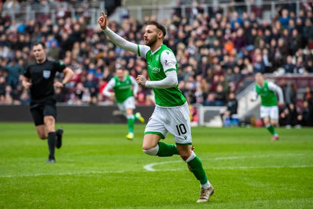 Martin Boyle netted twice in an easy win over Hearts at Tynecastle. Picture: SNS