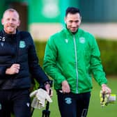 Hibs manager Jack Ross knows the value of international keeper Ofir Marciano, pictured during a training session with goalkeeping coach Craig Samson. Photo by Ross Parker/SNS Group