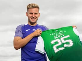 New Hibernian signing James Scott is pictured  at the Hibernian Training Centre on August 20, 2021, in Tranent, Scotland. (Photo by Ross MacDonald / SNS Group)