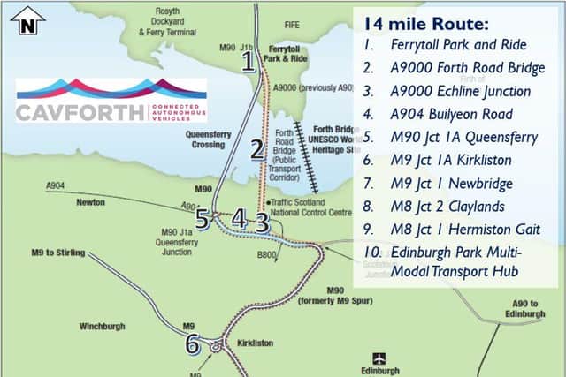 The autonomous bus route will involve running on the hard shoulder of the M8 into Edinburgh. Picture: Transport Scotland