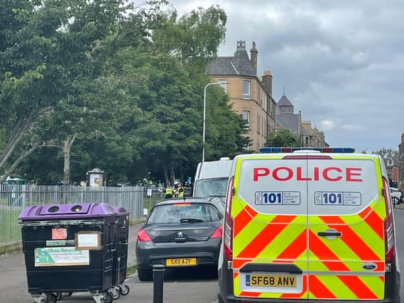 Police spotted outside Dalmeny Park with units in attendance (Photo: Katharine Hay).