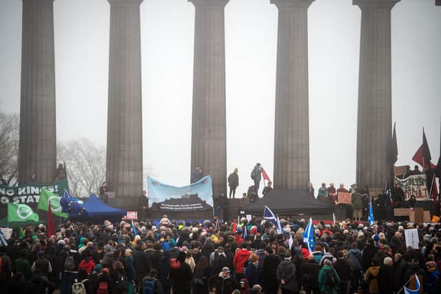People attend an anti-monarchy rally on Calton Hill in Edinburgh on the day of King Charles' coronation (Picture: Andy Buchanan/AFP via Getty Images)