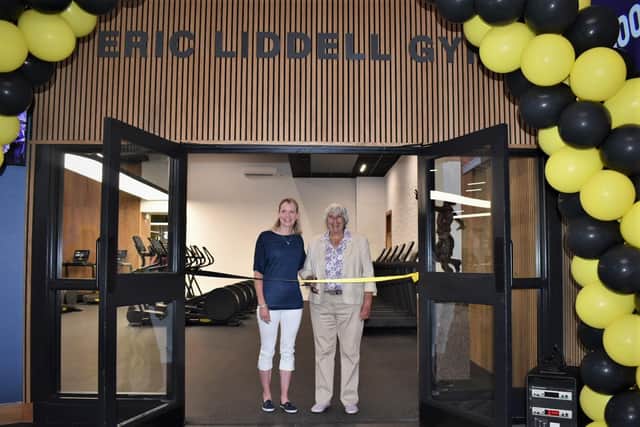 Athlete Eilidh Child and Sue Caton open the refurbished Eric Liddell Gym at the University of Edinburgh.