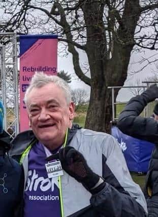 Keith Jenkinson pictured finishing a 5k race in March 2020, three years after suffering a stroke.