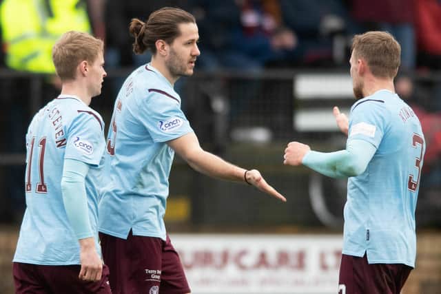 Peter Haring celebrates after scoring to make it 4-0 to Hearts during their Scottish Cup win over Auchinleck Talbot. Picture: SNS