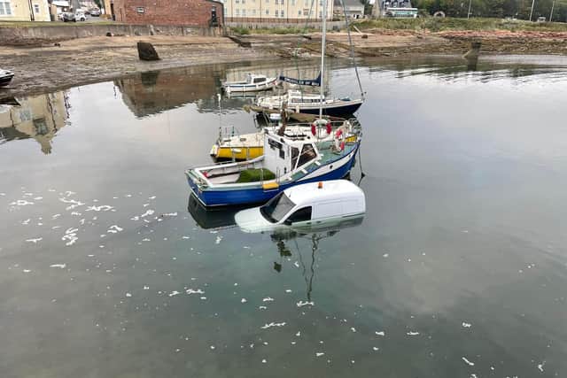 Police in East Lothian are investigating, after a white van was dumped in West Harbour, Cockenzie. (Photo credit: Alexander Lawrie)