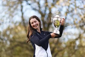 North Berwick's Grace Craawford celebrates her win last weekend in the R&A Girls' Under-16 Amateur at Enville Golf Club in Stourbridge. Picture: Naomi Baker/R&A/R&A via Getty Images.