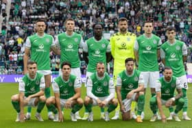 The Hibs team line-up prior to their Europa Conference League third-qualifying round, first-leg encounter with Swiss side Luzern. Picture: SNS