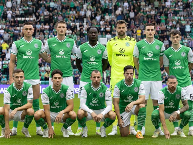 The Hibs team line-up prior to their Europa Conference League third-qualifying round, first-leg encounter with Swiss side Luzern. Picture: SNS