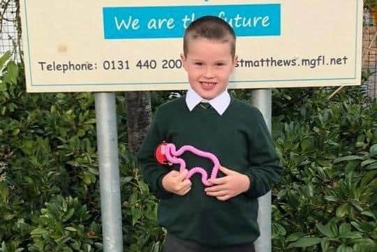 Caroline's son on his first day at St Matthew's RC Primary School in Rosewell, which faces closure by Midlothian Council.
