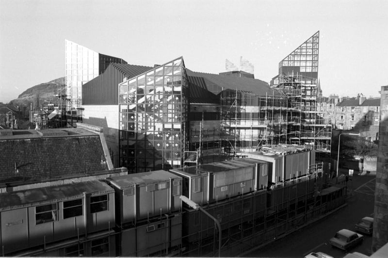 Construction continues on the extension to the National Library of Scotland at Causewayside, proposed home to the Map and Science collections, December 1986.