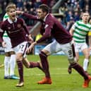 Harry Cochrane celebrates scoring the winner for Hearts against Celtic at Tynecastle Park. Picture: SNS