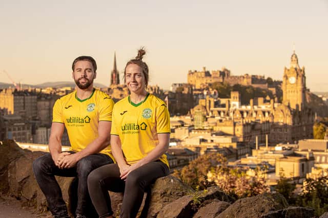 Darren McGregor and Joelle Murray model the new kits in front of Edinburgh city centre. Picture: Contributed