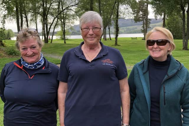 Dione Roberts, Liz McLellan and Lana Taylor, the Lothians anglers in the Scotland ladies fly fishing team pictured at the Lake of Menteith ahead of Thursday's Home International. Contributed by Scotland Ladies