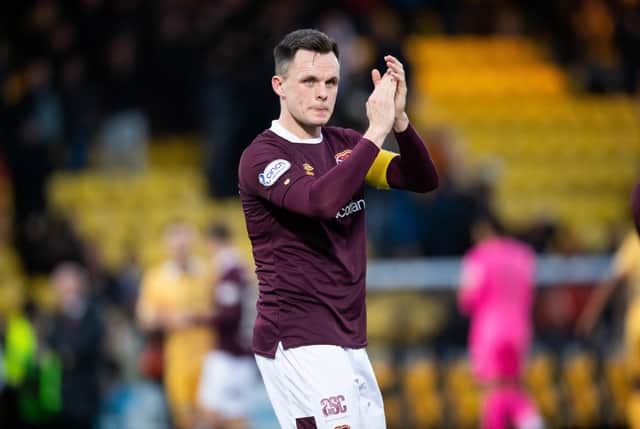 Lawrence Shankland sporting the captain's armband after Hearts' 0-0 draw with Livingston at the weekend. Picture: SNS