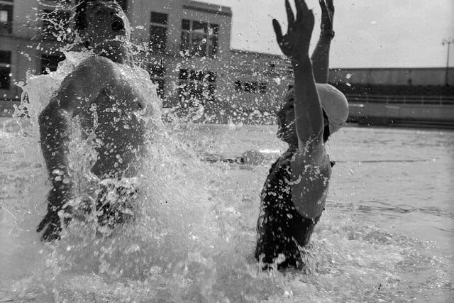 Allan Graham and Sheila Dunbar plunge into the water at Portobello Outdoor Swimming Pool in May 1960.