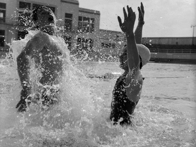 Allan Graham and Sheila Dunbar plunge into the water at Portobello Outdoor Swimming Pool in May 1960.