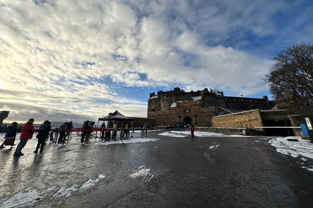 The freezing temperatures didn't stop tourists queuing for entry to Edinburgh Castle!