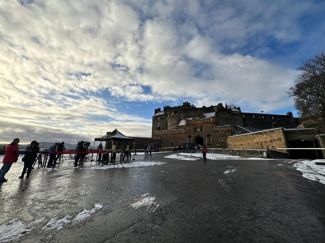 The freezing temperatures didn't stop tourists queuing for entry to Edinburgh Castle!