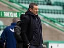 Hibs manager Jack Ross relays instructions to his players during the 2-0 win over Aberdeen at Easter Road on Saturday. (Photo by Ross Parker / SNS Group)