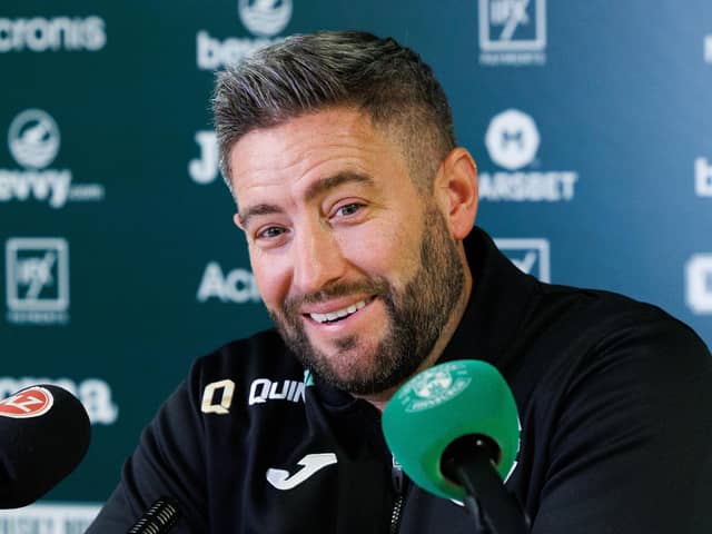 Hibs manager Lee Johnson addresses the media. (Photo by Ross Parker / SNS Group)