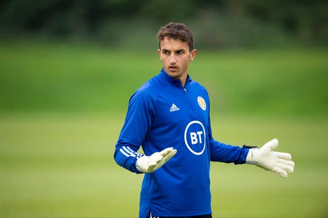 Hearts goalkeeper Harry Stone with the Scotland Under-21 squad.