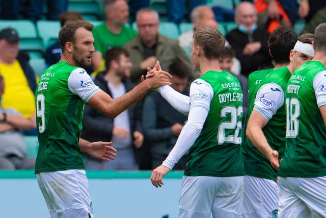 Hibs striker Christian Doidge was in scoring form in his first start of the season, against Ross County last weekend. Photo by Ross Parker / SNS Group