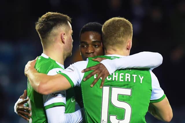 The future is uncertain for Hibs loan players Marc McNulty, Stephane Omeonga, Greg Docherty and (not pictured) Jason Naismith after returning to their parent clubs.