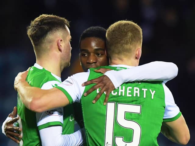 The future is uncertain for Hibs loan players Marc McNulty, Stephane Omeonga, Greg Docherty and (not pictured) Jason Naismith after returning to their parent clubs.