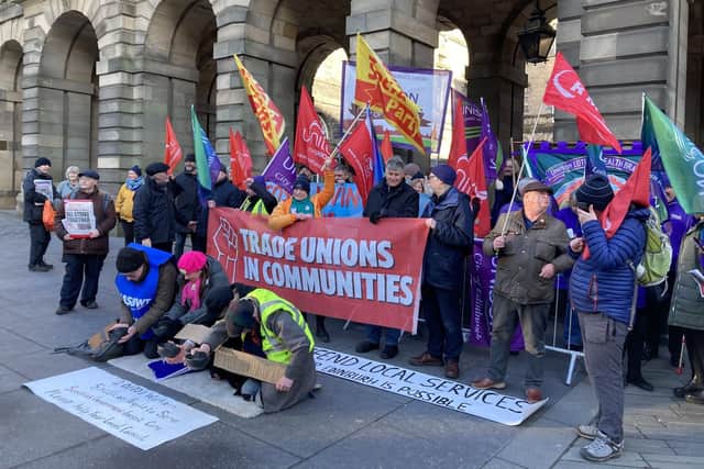 Protesters outside Edinburgh council's budget meeting on Thursday (Photo: Stuart Sommerville LDR)