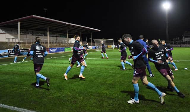 Hearts warm-up ahead of Arbroath clash. Picture: SNS