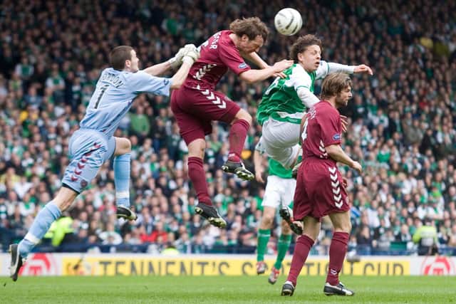 Craig Gordon comes for a cross during Hearts' 4-0 victory over rivals Hibs in the 2006 Scottish Cup semi-final at Hampden. Picture: SNS