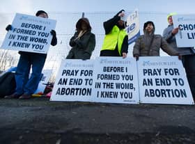 Campaigners who are against abortion protest outside Glasgow's Queen Elizabeth Hospital. They will be demonstrating at the hospital for the whole of Lent (Photo: John Devlin).