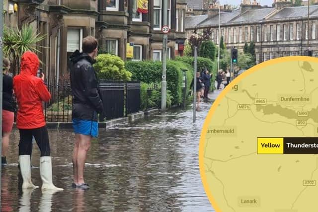 The Met Office has issued yellow warnings of thunderstorms and rain across Scotland including Edinburgh and the Lothians.