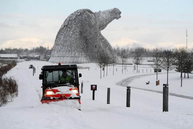 Snow clearance today near The Kelpies sculptures in Grangemouth. Picture Michael Gillen