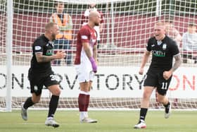 FC Edinburgh's John Robertson celebrates after firing his team into the lead at New Central Park. Picture: Euan Cherry / SNS
