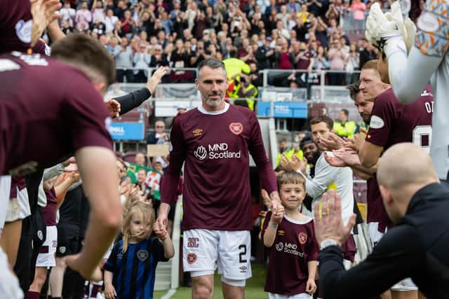 Michael Smith received a guard of honour after the final game of the season against Hibs. Picture: SNS