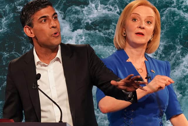 Tory leadership candidates Rishi Sunak and Liz Truss during the BBC debate (Getty Images)