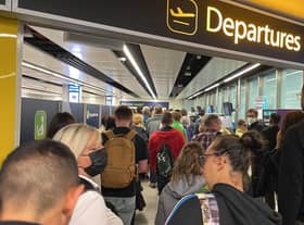Picture taken with permission from the twitter feed of Diego Garcia Rodriguez of queues to enter security at Gatwick Airport on Tuesday. Picture date: Tuesday June 7, 2022.