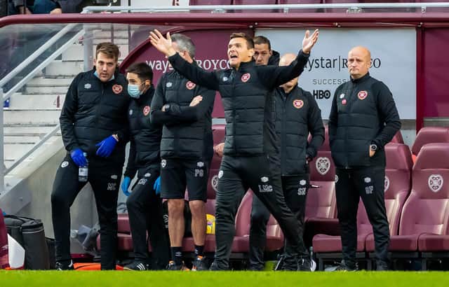 Hearts assistant coach Lee McCulloch in the technical area.