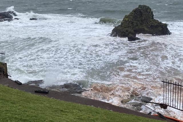 Part of the Doo Rock coastal path in Dunbar, East Lothian, has collapsed into the sea. (Photo credit: East Lothian Council Countryside Rangers)