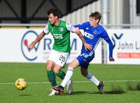Melker Hallberg looks to give Cove Rangers' Blair Yule the slip at the Balmoral Stadium