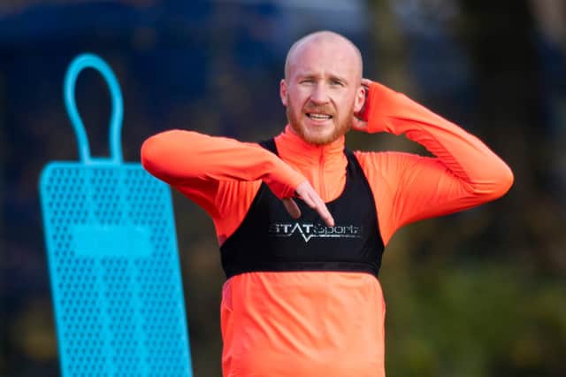 Liam Boyce back in training for Hearts yesterday. The striker is edging towards full fitness and hopes to take part in small sided games today to test his calf for Fir Park