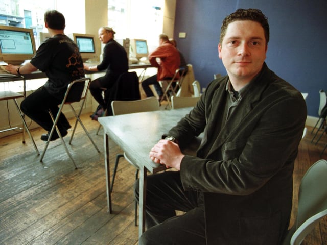 Minecraft creator Chris Van der Kuyl pictured at Cyberia internet cafe in Edinburgh, which was Scotland's first web cafe when it opened in 1995.