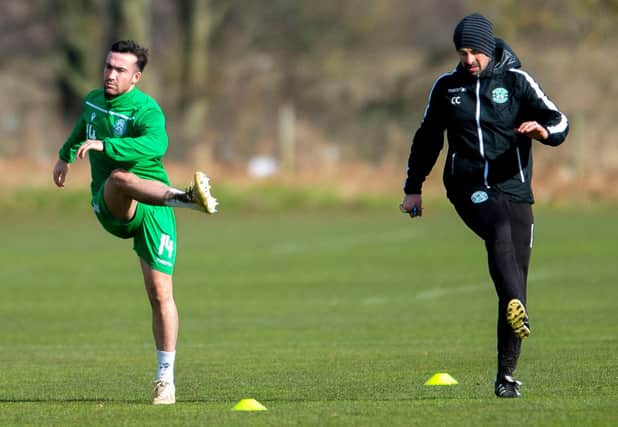Stevie Mallan is put through his paces by sport scientist Colin Clancy at Hibs' East Mains training complex