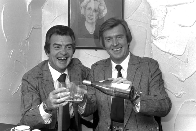 Scottish entertainers the Alexander Brothers, enjoy a glass of wine at Edinburgh's No 10 restaurant in June 1983.