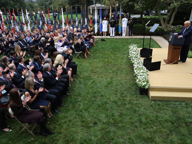 President Donald Trump  announces 7th U.S. Circuit Court Judge Amy Coney Barrett as his nominee to the Supreme Court in the Rose Garden at the White House
Subsequently identified as a 'superspreader' event - as many as 34 White House aides and other contacts have tested positive for Covid-19 in recent days, according to US media.