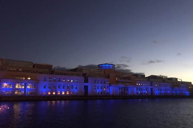 The Scottish Government’s Victoria Quay building in Leith bathed in blue at 8pm this evening as Scots across the country joined in the Clap for Carers event.