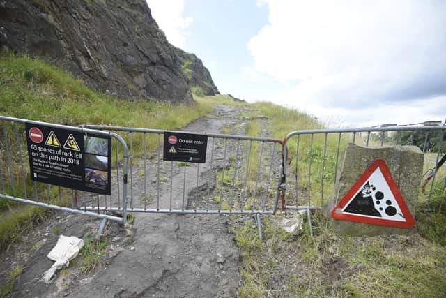 Radical Road on Athur Seat which has been closed due to the risk of falling rocks.  This may become a permanent closure. (Photo credit: Greg Macvean)