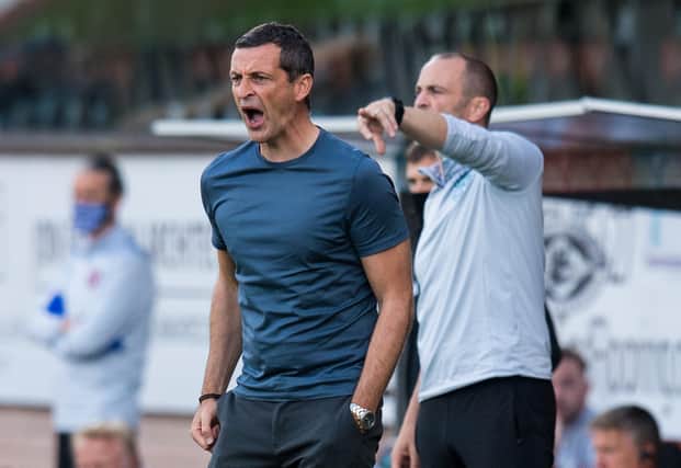 Hibs manager Jack Ross screams instructions to his players during the 1-0 victory over Dundee United. Picture: SNS